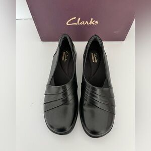 Clarks Esha Essy Comfort Shoes Womens Sz 6.5M Black Leather Slip On 26101987